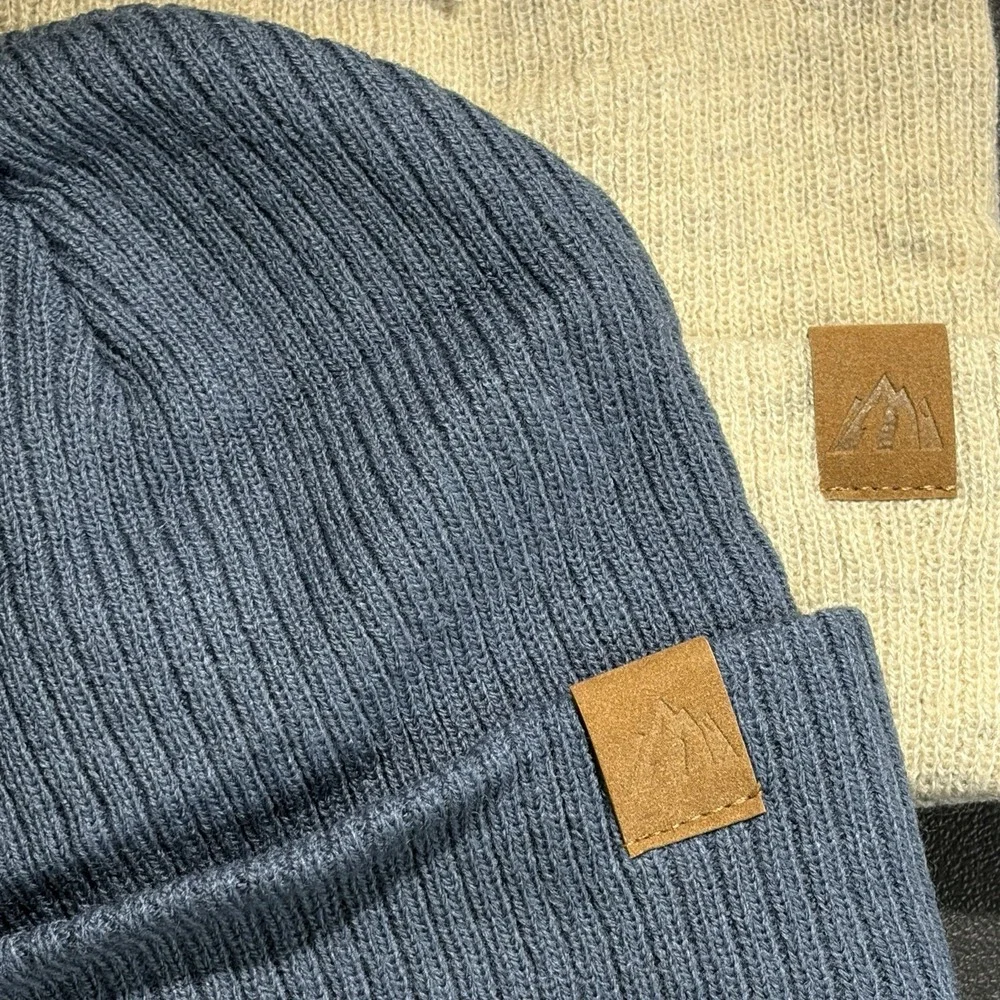 Moon Kitty Rib‎ Knit Cuffed Beanie Hat Blue Oatmeal Winter Cap Unisex 2 Pk Small